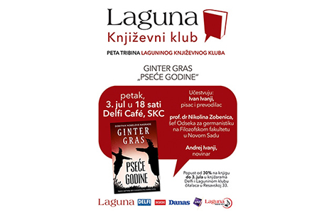 o ginteru grasu i romanu pseće godine u petak, 3 jula u delfi skc laguna knjige